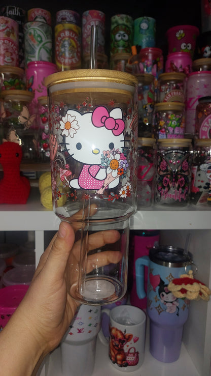 Kitty 40oz GLASS TUMBLER WITH HANDLE