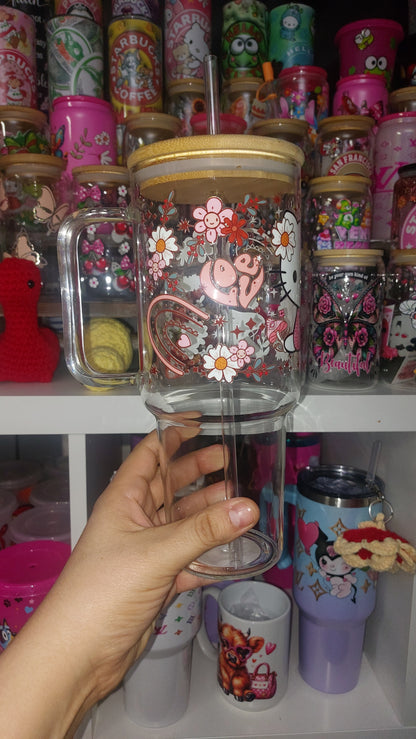 Kitty 40oz GLASS TUMBLER WITH HANDLE