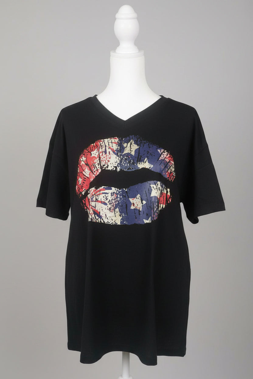 USA LIPS V-NECK T-SHIRT #1545