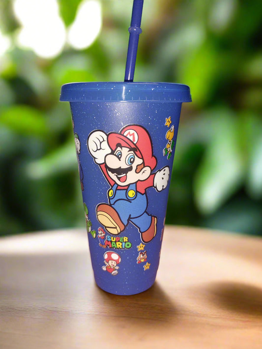 Plastic Starbucks cup with straw Mario & friends