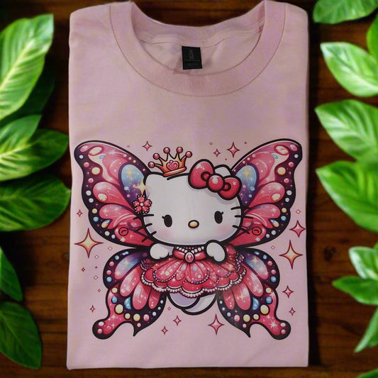 kitty butterfly T-shirt crew-neck ready to go