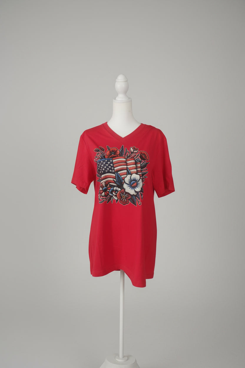 USA FLAG V-NECK T-SHIRT #1569