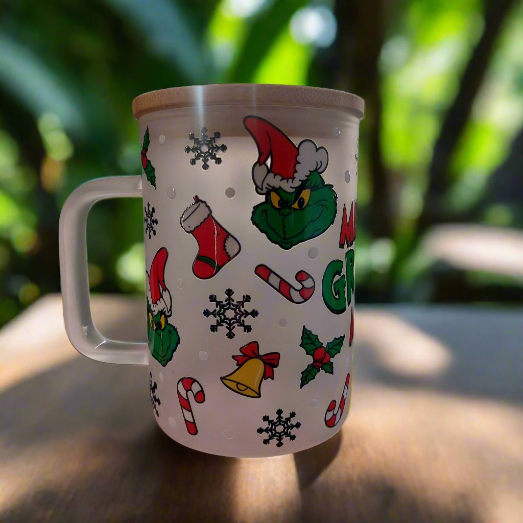 CHRISTMAS MUG  WITH HANDLE AND LID &straw