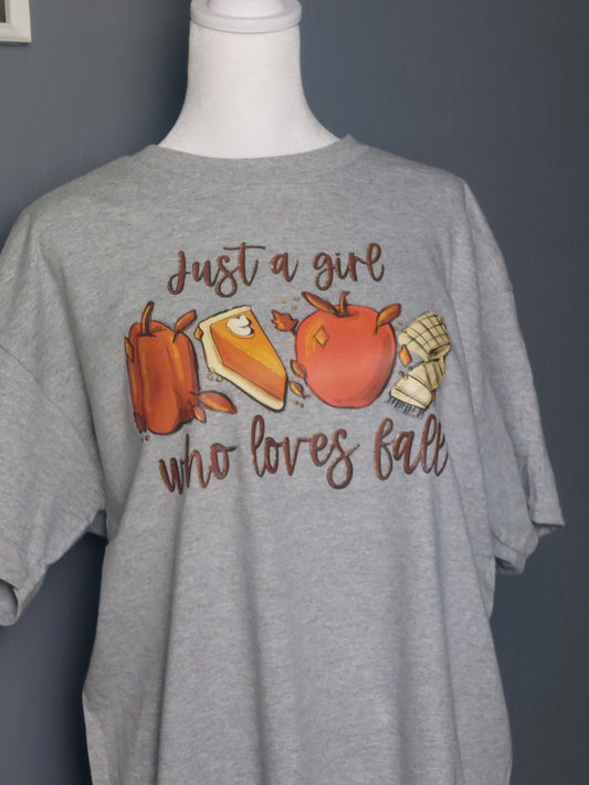 JUST A GIRL WHO LOVES FALL  CREW NECK T-SHIRT