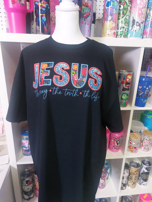 JESUS IS THE WAY THE TRUE  THE LIFE  CREW NECK T-SHIRT
