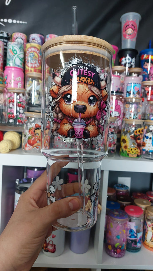 Cow 40oz GLASS TUMBLER WITH HANDLE