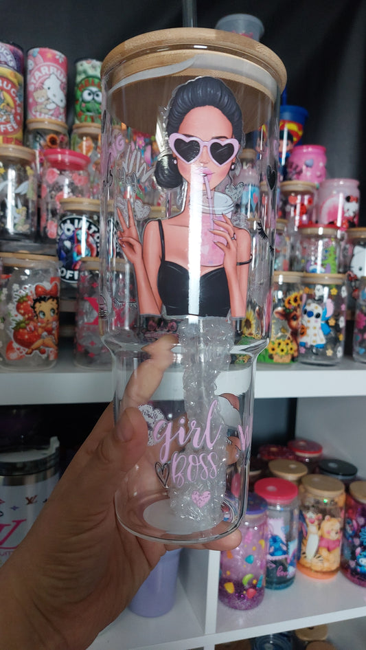 Boss lady 40oz GLASS TUMBLER WITH HANDLE