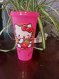 Plastic Starbucks cup with straw kitty flaming hot