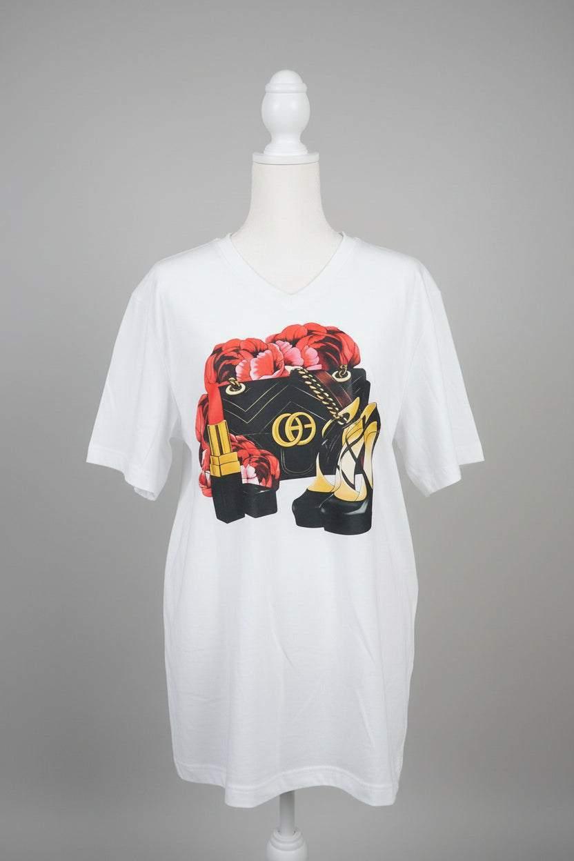 GG flowers V-NECK T-SHIRT #3786