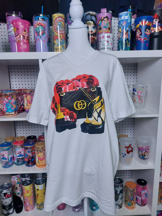 GG flowers V-NECK T-SHIRT