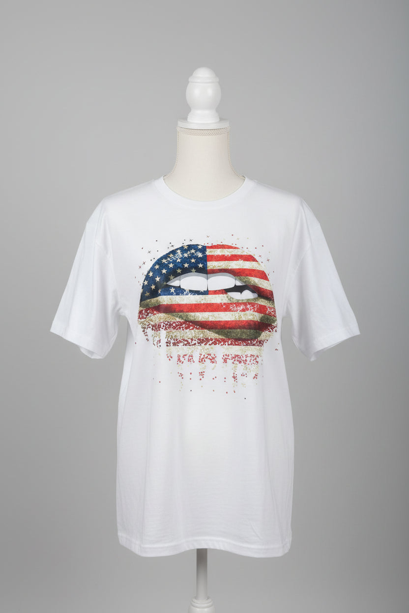 USA LIPS CREW NECK T-SHIRT #3958
