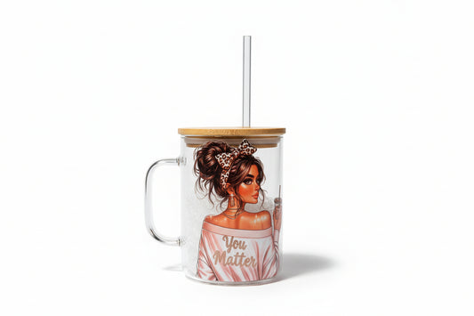 You matter 17ozGlass handle with lid & straw