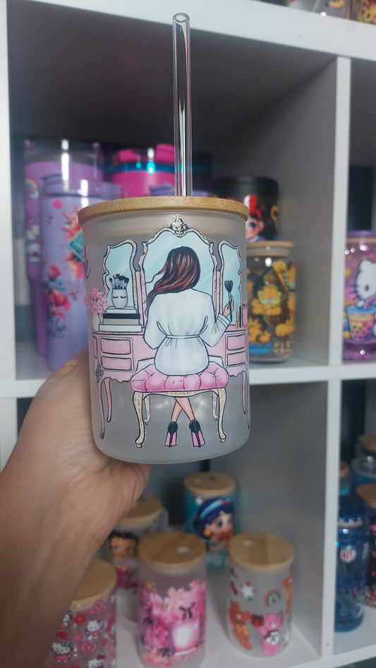 Babe couture & coffee 17ozGlass handle with lid & straw