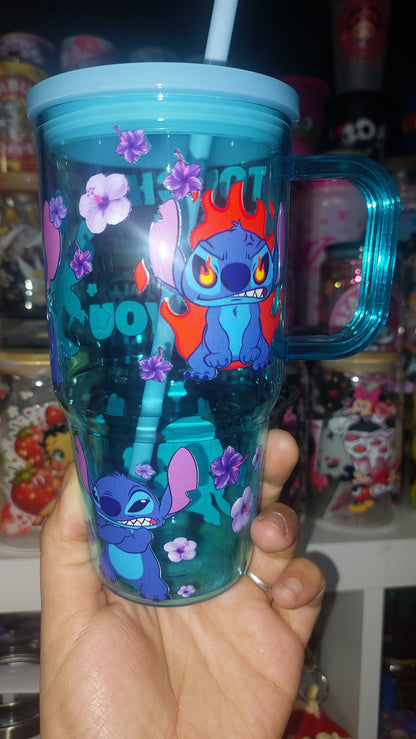 Blue animal 20oz Plastic tumbler with handle