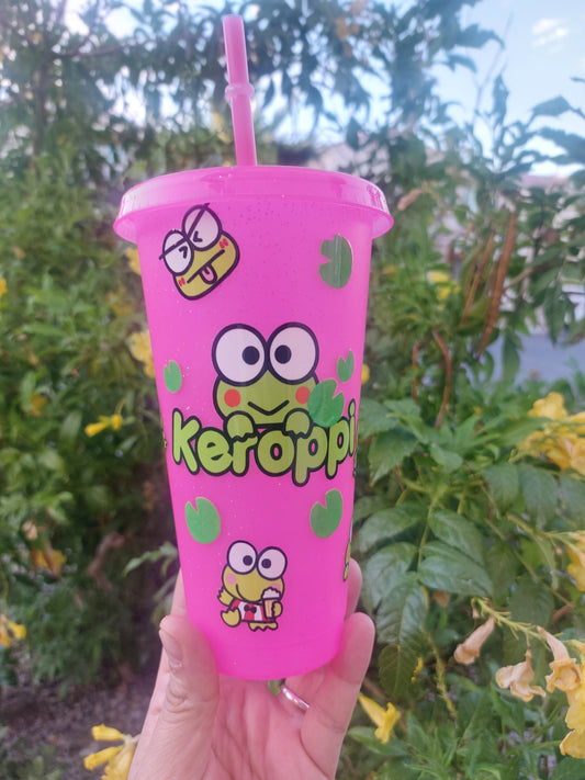 Plastic Starbucks cup with straw keroppi