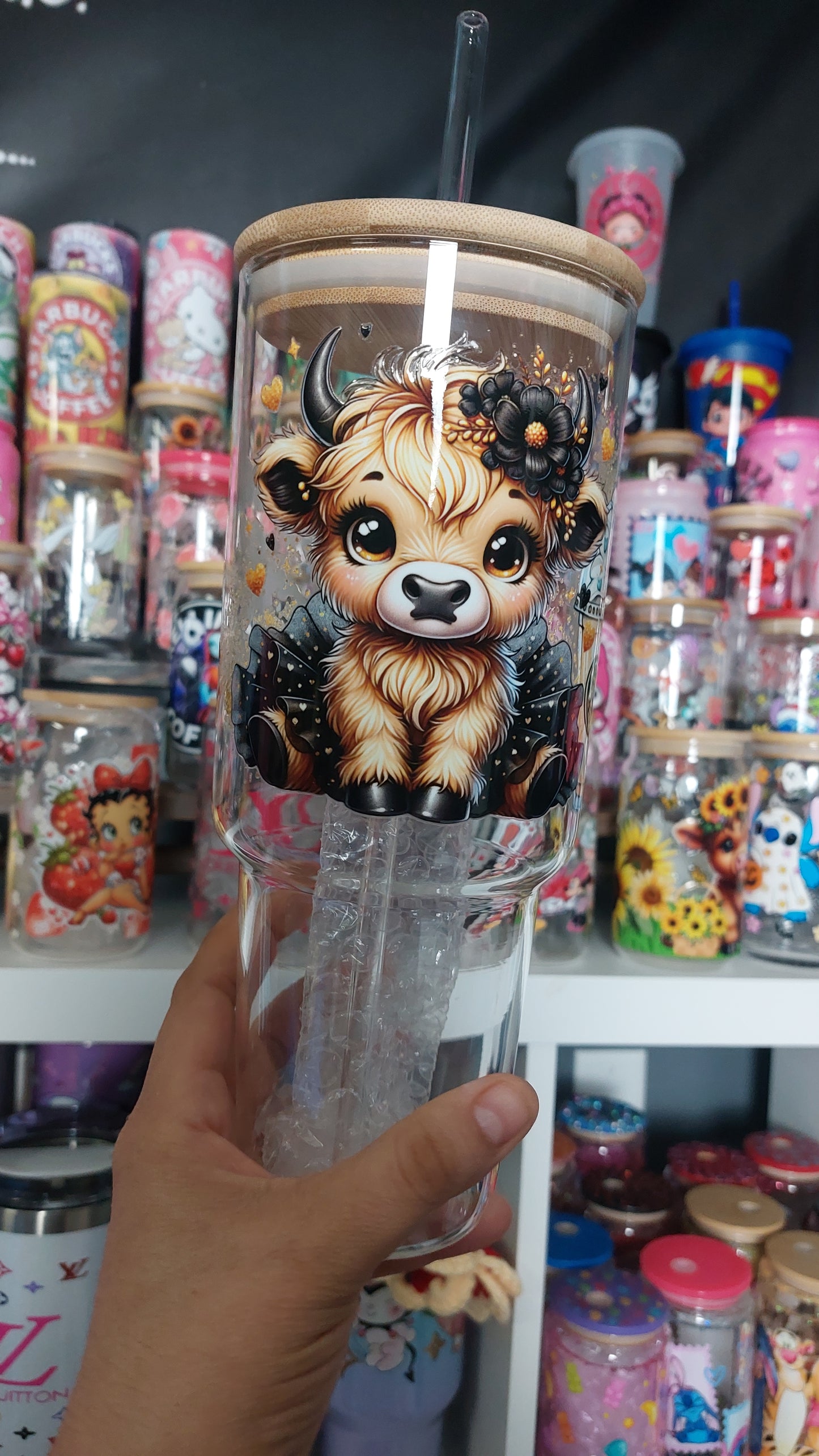 Cow 40oz GLASS TUMBLER WITH HANDLE