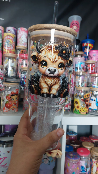 Cow 40oz GLASS TUMBLER WITH HANDLE
