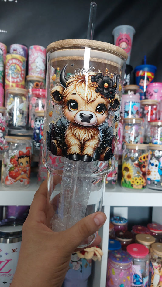 Cow 40oz GLASS TUMBLER WITH HANDLE