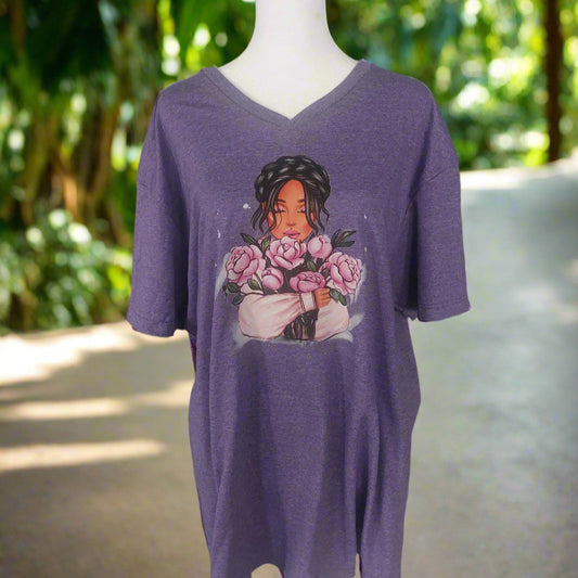 BOSS GIRL FLOWERS  V-NECK T-SHIRT