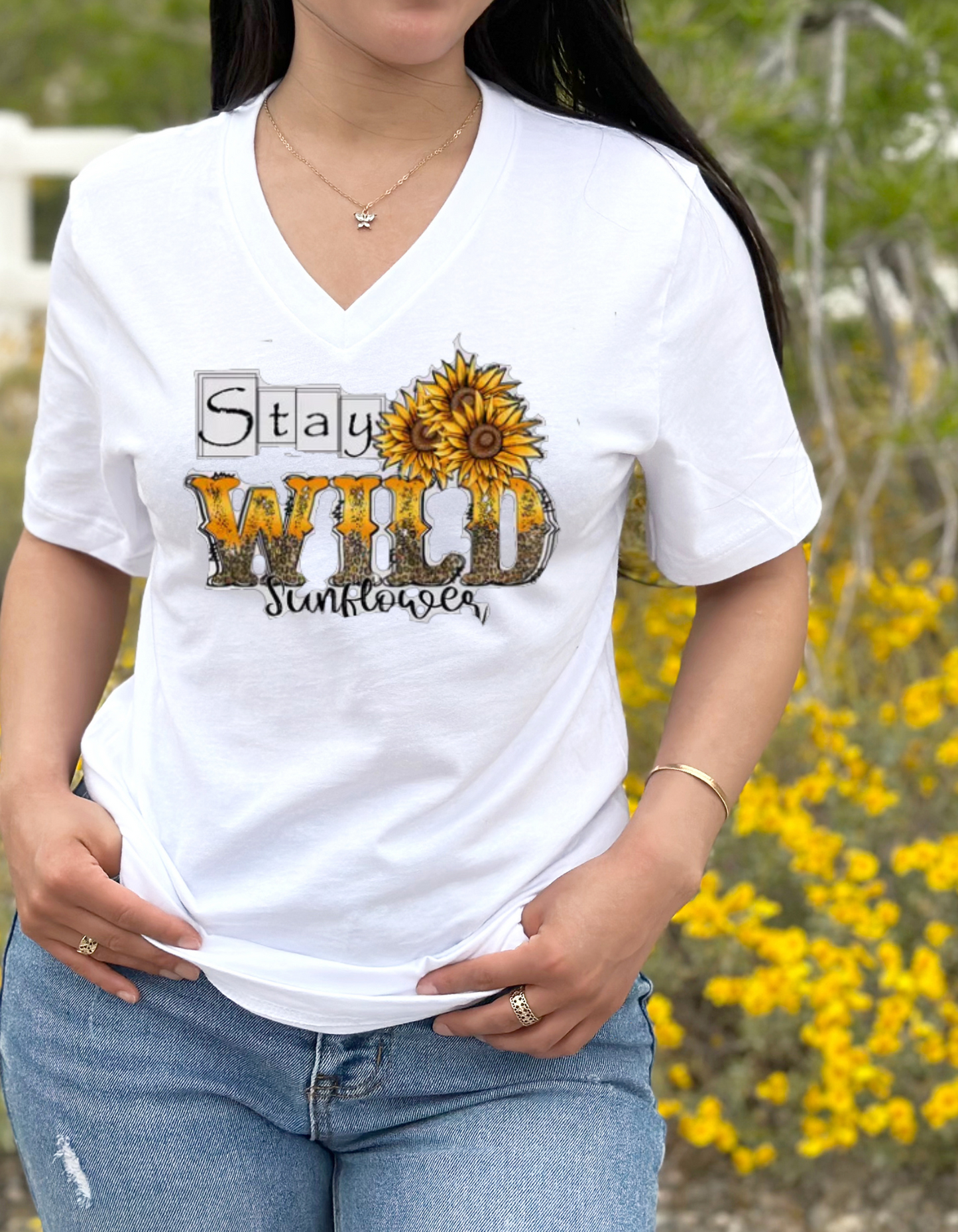 "Stay Wild" Sunflower Print T-shirt