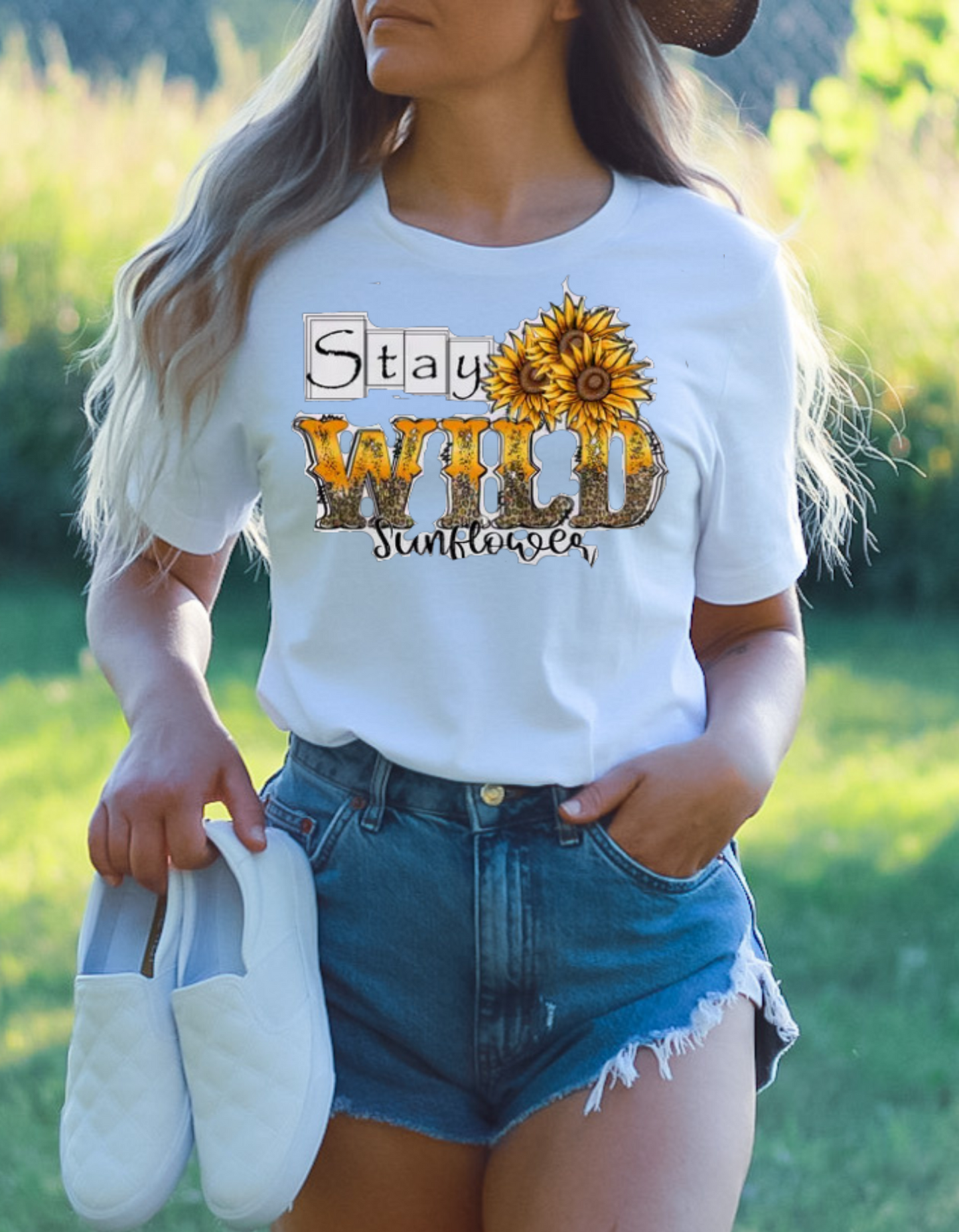 "Stay Wild" Sunflower Print T-shirt